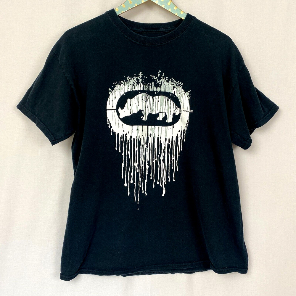 Ecko Unltd T Shirt Mens Large Rhino Puff Print Drip Y2K Streetwear Hip Hop Black - Picture 1 of 11